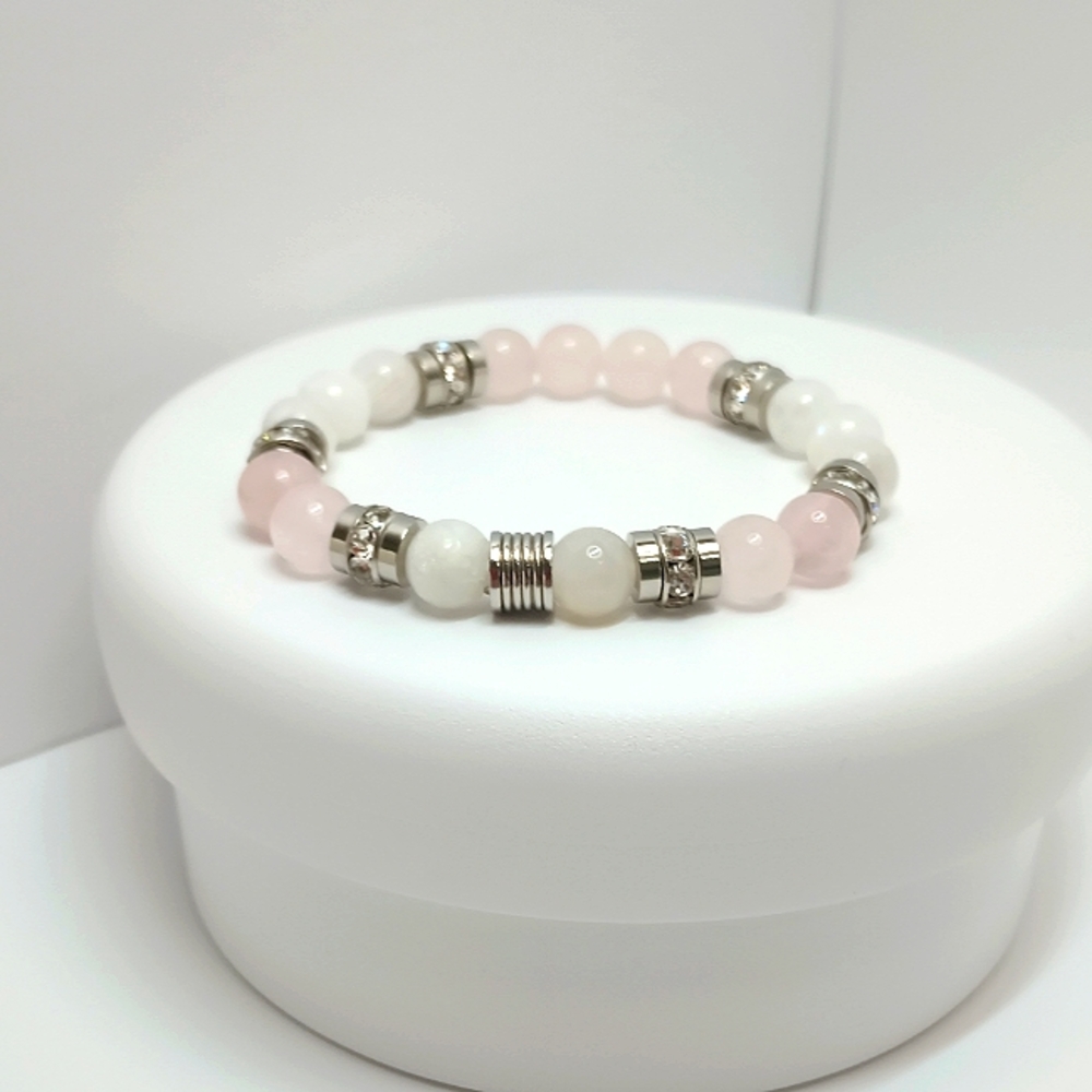 Moonstone + Rose Quartz | Healing Crystal Beaded Bracelet